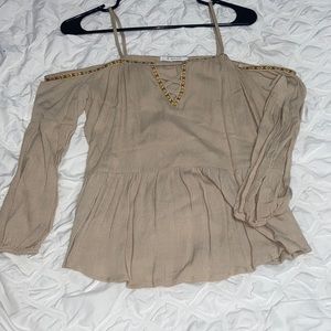 Kaki Off shoulder Long sleeve Peplum Top